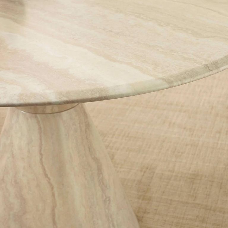 Verona Dining Table - 120cm - 6 Seater - Round - Cone Base - Cream - Marble Effect
