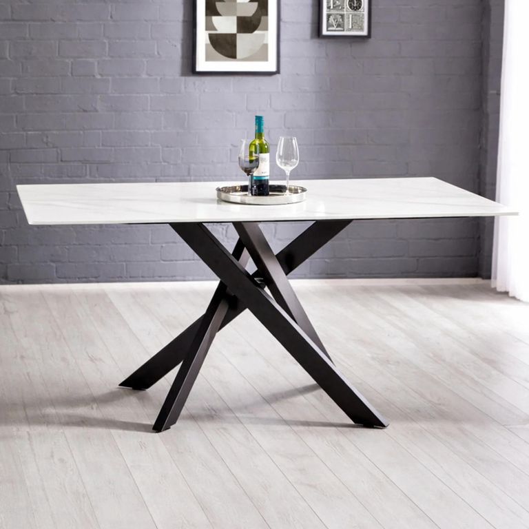 Bradley Dining Table - 160cm - 6 Seater - Spider Leg - White and Black - Ceramic and Metal