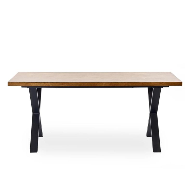 Aron Dining Table - 180cm - 8 Seater - Cross Leg - Natural and Black - Oak and Metal