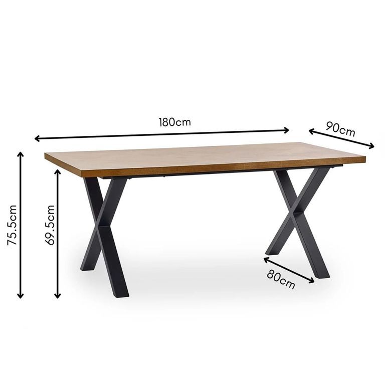Aron Dining Table - 180cm - 8 Seater - Cross Leg - Natural and Black - Oak and Metal