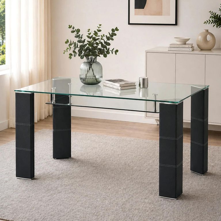 Greenwich Dining Table - 150cm - 6 Seater - Black - Glass and Metal