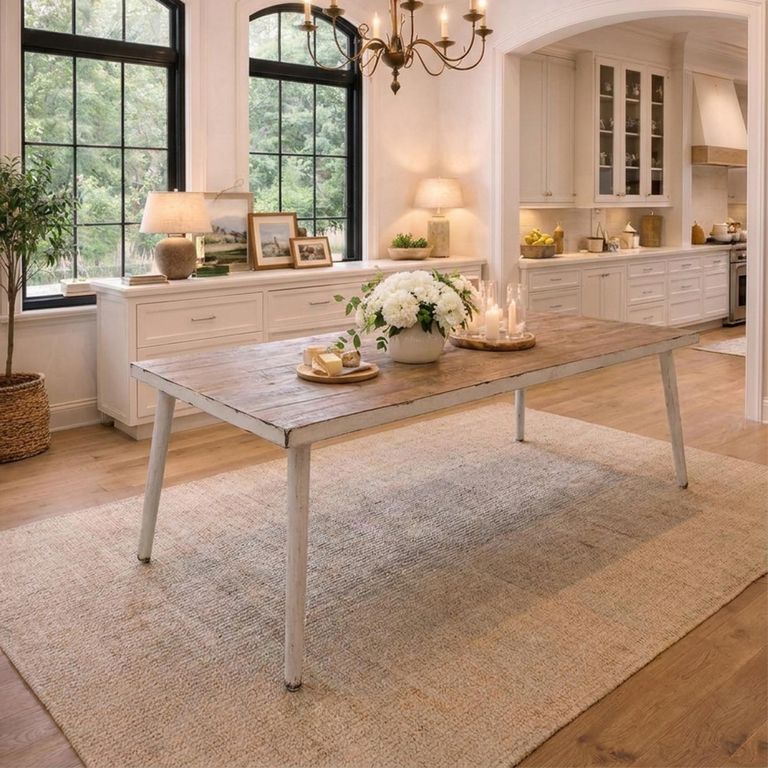 Jeff Dining Table - 220cm - 8 Seater - Tapered Legs - White Washed - Mango Wood