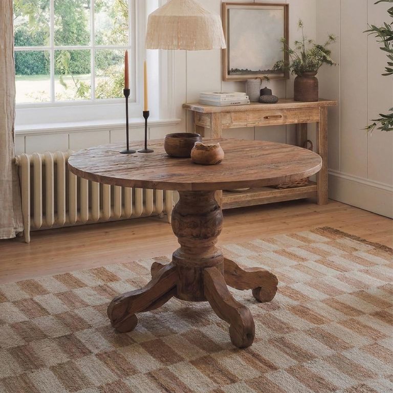 Malang Dining Table - 100cm - 4 Seater - Round - Pedestal - Rustic Natural - Teak Wood