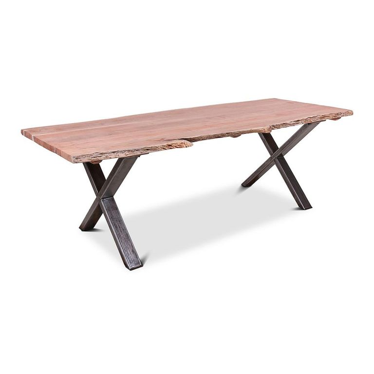Belluno Industrial Dining Table - 240cm - 10 Seater - Live Edge - Cross Leg - Natural and Black - Acacia Wood and Metal