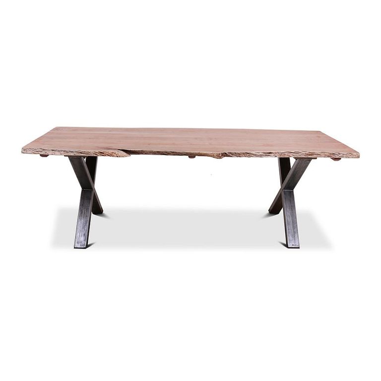 Belluno Industrial Dining Table - 240cm - 10 Seater - Live Edge - Cross Leg - Natural and Black - Acacia Wood and Metal