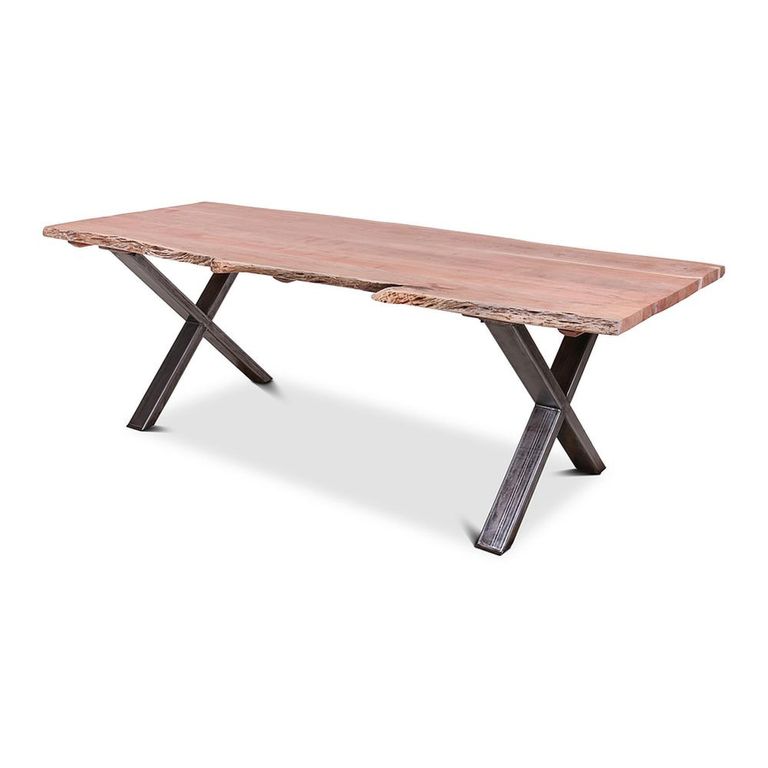 Belluno Industrial Dining Table - 240cm - 10 Seater - Live Edge - Cross Leg - Natural and Black - Acacia Wood and Metal