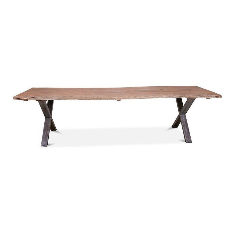 Belluno Industrial Dining Table - 300cm - 12 Seater - Live Edge - Cross Leg - Natural and Black - Acacia Wood and Metal