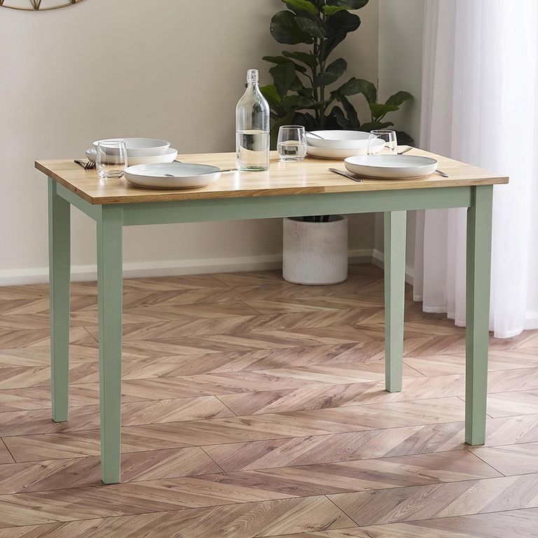 Linwood Dining Table - 114cm - 4 Seater - Natural and Sage Green Painted- Oak Effect