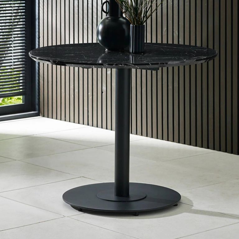 Luca Dining Table - 80cm - 2 Seater - Round - Black - Marble Effect and Metal