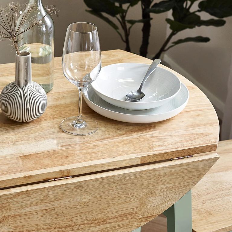Linwood Drop Leaf Dining Table - 55cm-90cm - 2-4 Seater - Round - Natural and Sage Green Painted - Oak Effect