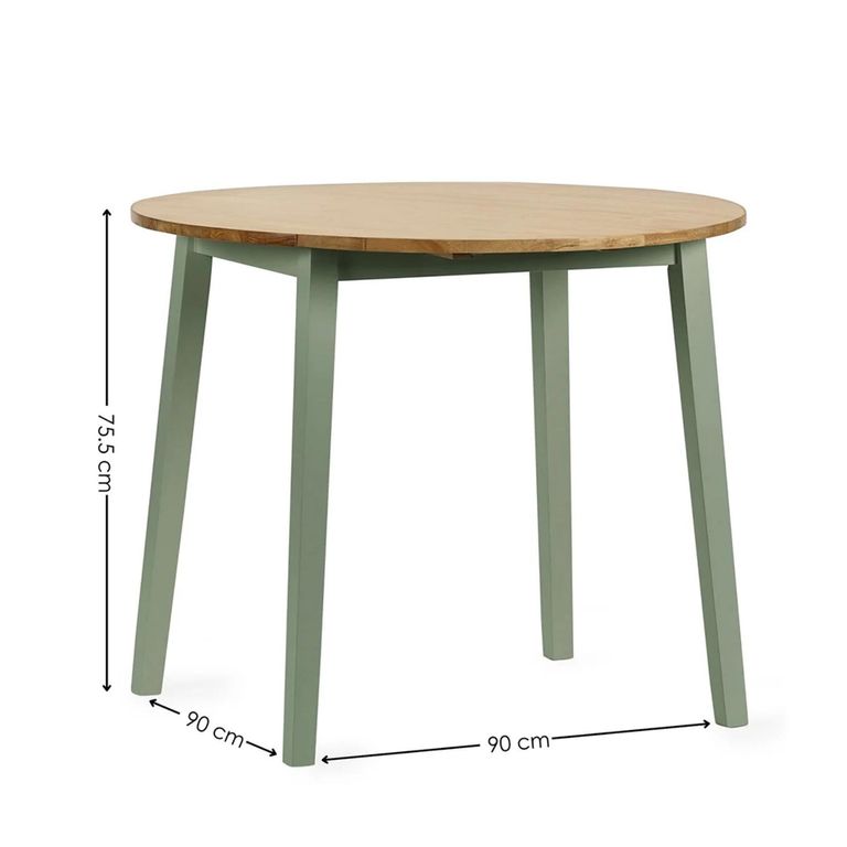 Linwood Drop Leaf Dining Table - 55cm-90cm - 2-4 Seater - Round - Natural and Sage Green Painted - Oak Effect
