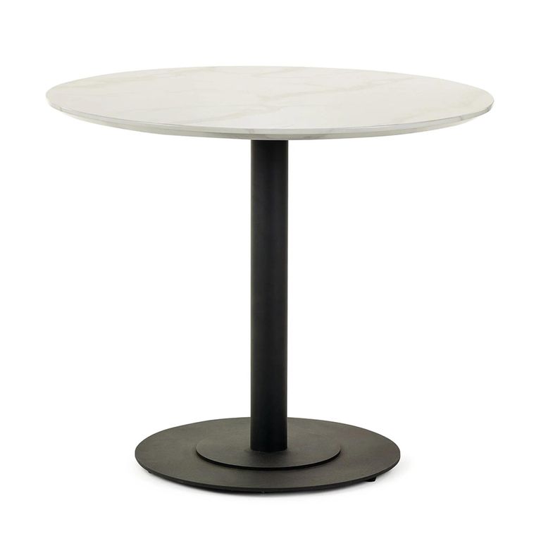 Luca Dining Table - 100cm - 4 Seater - Round - White and Black - Marble Effect and Metal