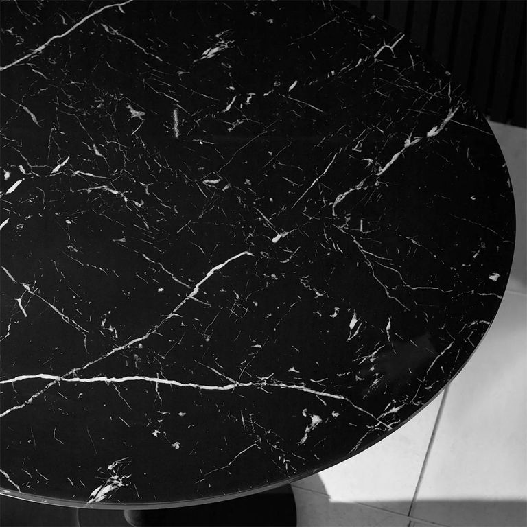 Luca Dining Table - 80cm - 2 Seater - Round - Black - Marble Effect and Metal