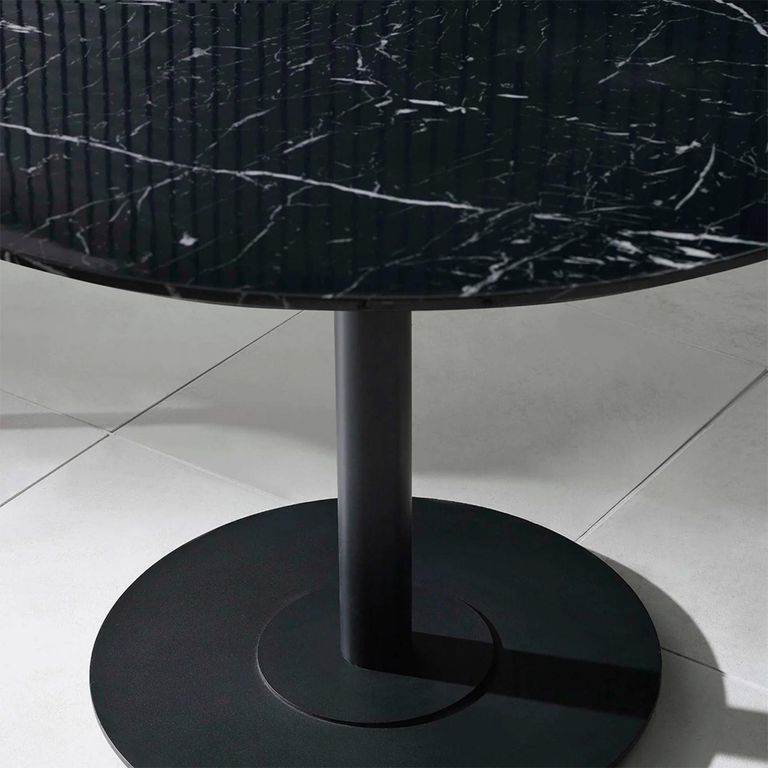 Luca Dining Table - 80cm - 2 Seater - Round - Black - Marble Effect and Metal
