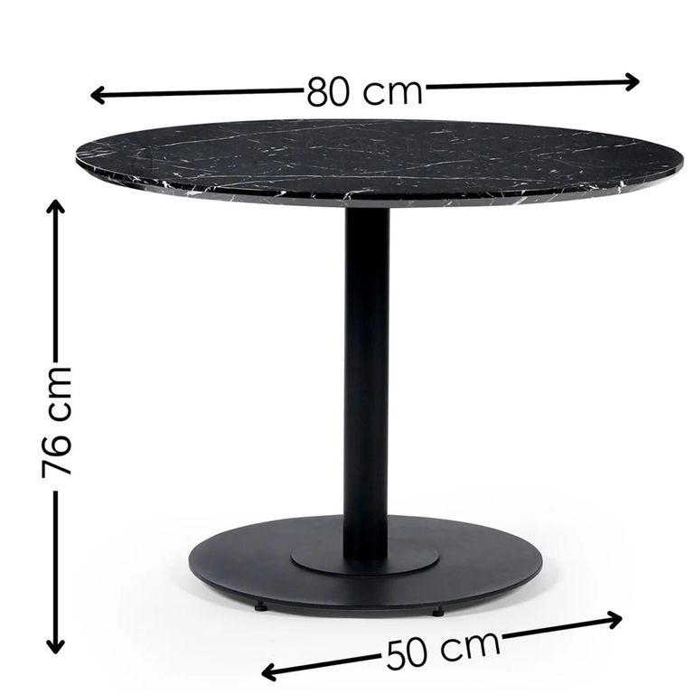 Luca Dining Table - 80cm - 2 Seater - Round - Black - Marble Effect and Metal