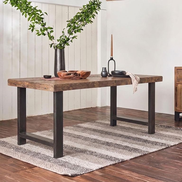 Bassano Industrial Dining Table - 220cm - 8 Seater - Brown and Black - Recycled Wood and Metal