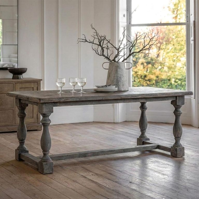 Campione Dining Table - 220cm - 8 Seater - Distressed Grey - Pine Wood
