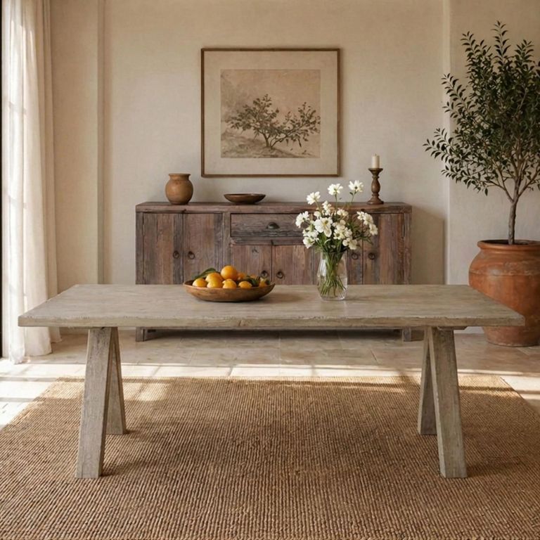Peggy Trestle Dining Table - 220cm - 8 Seater - Natural - Solid Wood