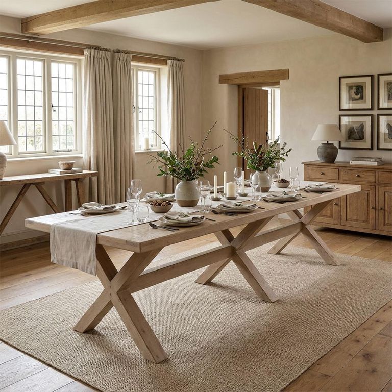 Tennessee Dining Table - 300cm - 12 Seater - Cross Legs - Natural - Wooden
