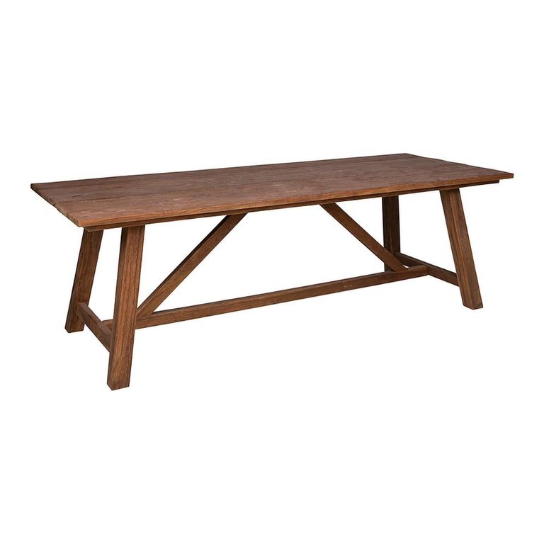 Kentucky Dining Table - 240cm - 10 Seater - Trestle Base - Brown - Wooden