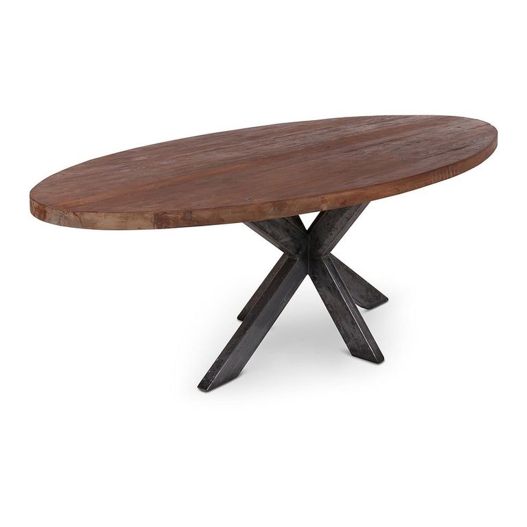 Leandro Industrial Dining Table - 240cm - 10 Seater - Oval - Spider Legs - Brown and Black - Teak Wood and Metal