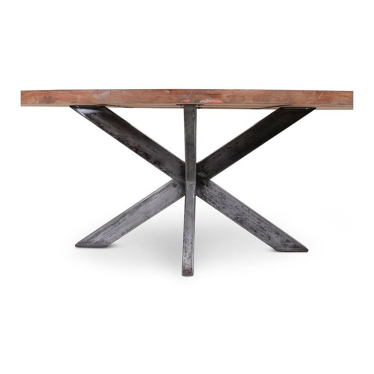 Leandro Industrial Dining Table - 240cm - 10 Seater - Oval - Spider Legs - Brown and Black - Teak Wood and Metal