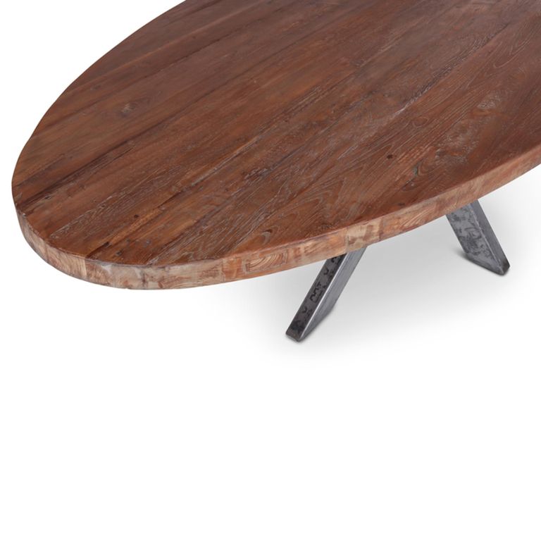 Leandro Industrial Dining Table - 240cm - 10 Seater - Oval - Spider Legs - Brown and Black - Teak Wood and Metal