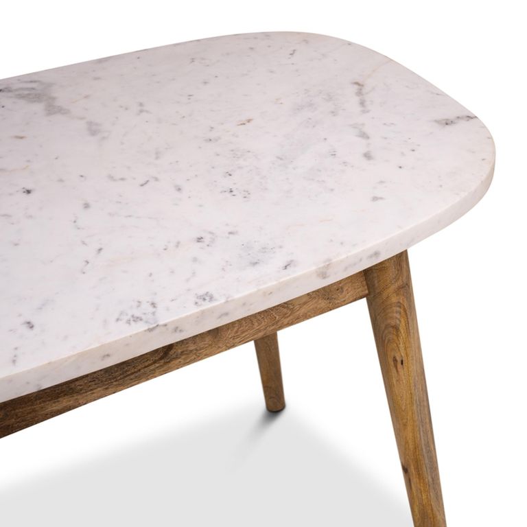 Reims Dining Table - 92cm - 4 Seater - Oval - White and Brown - Marble Effect and Wood