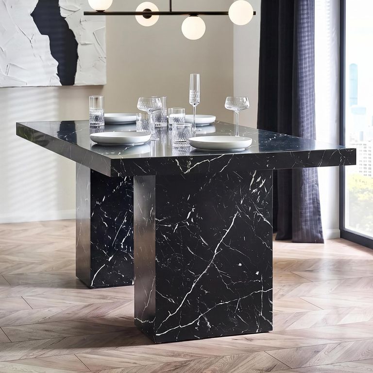 Rome Dining Table - 180cm - 8 Seater - Black - Marble Effect