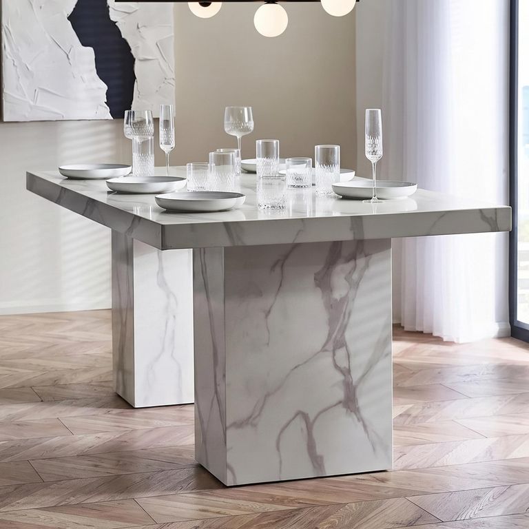 Rome Dining Table - 180cm - 8 Seater - White - Marble Effect