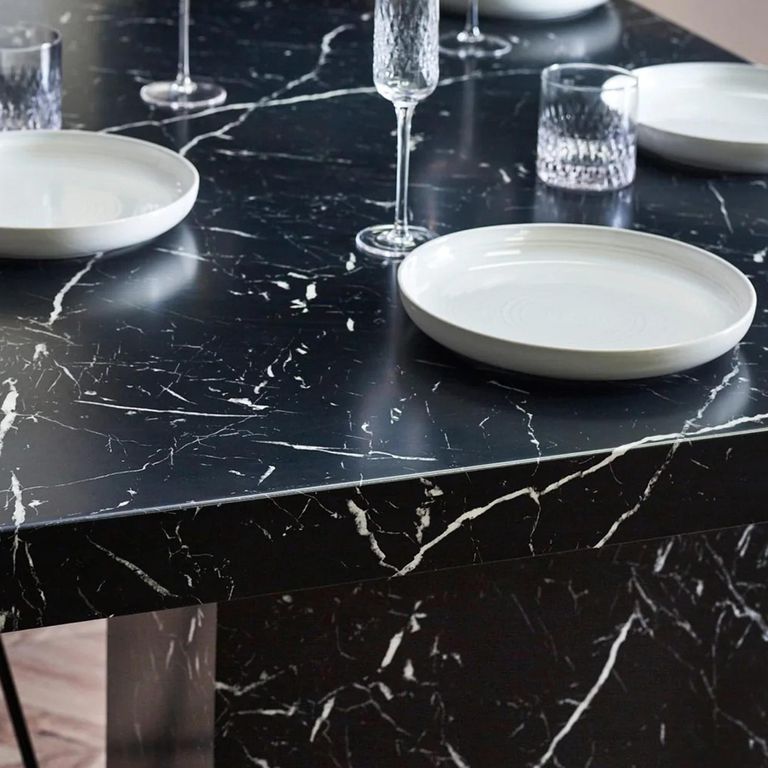 Rome Dining Table - 180cm - 8 Seater - Black - Marble Effect
