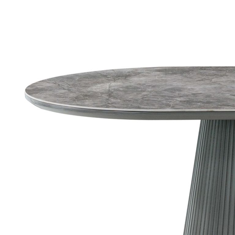 Barletta Dining Table - 180cm - 6 Seater - Oval - Fluted Base - Dark Grey - Sintered Stone and Wood