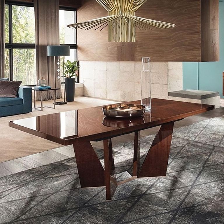 Bellagio Extending Dining Table - 160cm-210cm - 6-8 Seater - Sculptural Angled Base - High Gloss Walnut - Wooden