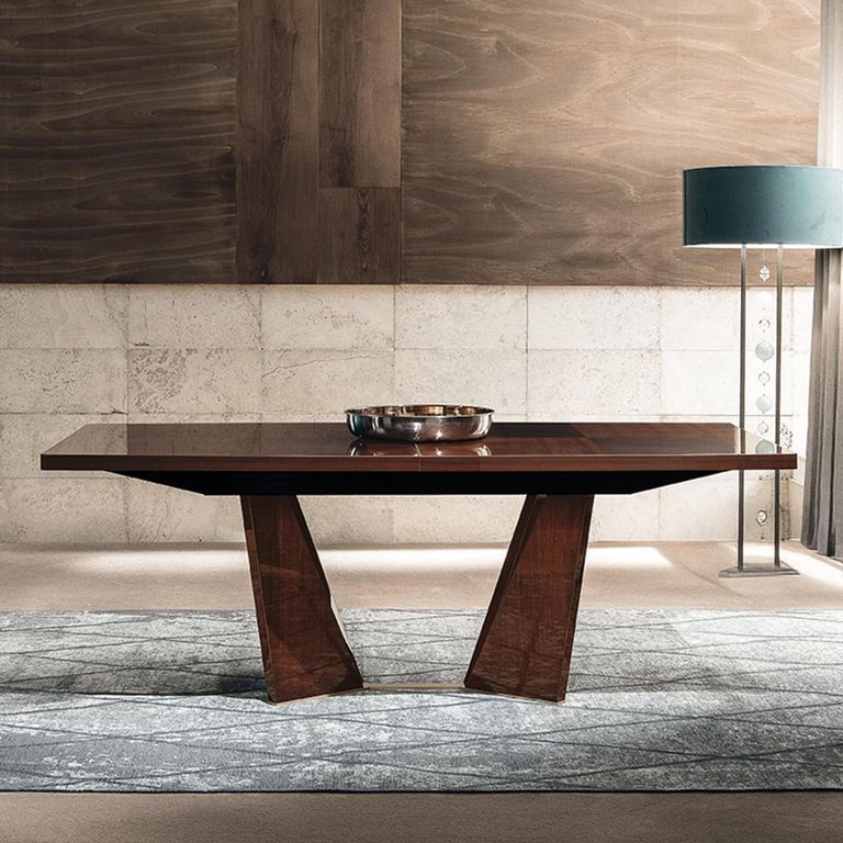 Bellagio Extending Dining Table - 160cm-210cm - 6-8 Seater - Sculptural Angled Base - High Gloss Walnut - Wooden