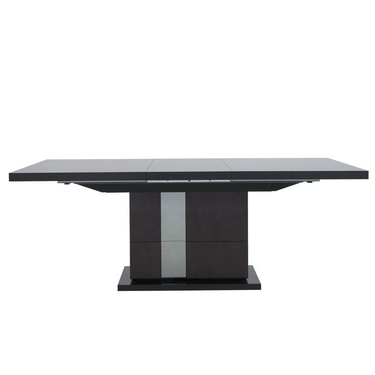 Heritage Extending Dining Table - 160cm-210cm - 6-8 Seater - Pedestal - with Mirrored Accent - Dark Velvet Birch High Gloss