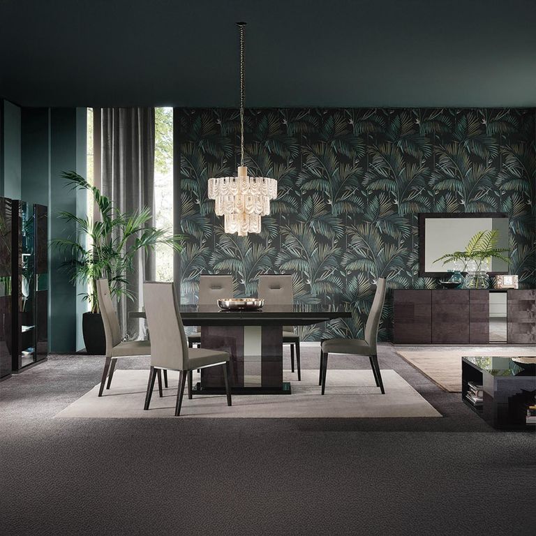 Heritage Extending Dining Table - 160cm-210cm - 6-8 Seater - Pedestal - with Mirrored Accent - Dark Velvet Birch High Gloss
