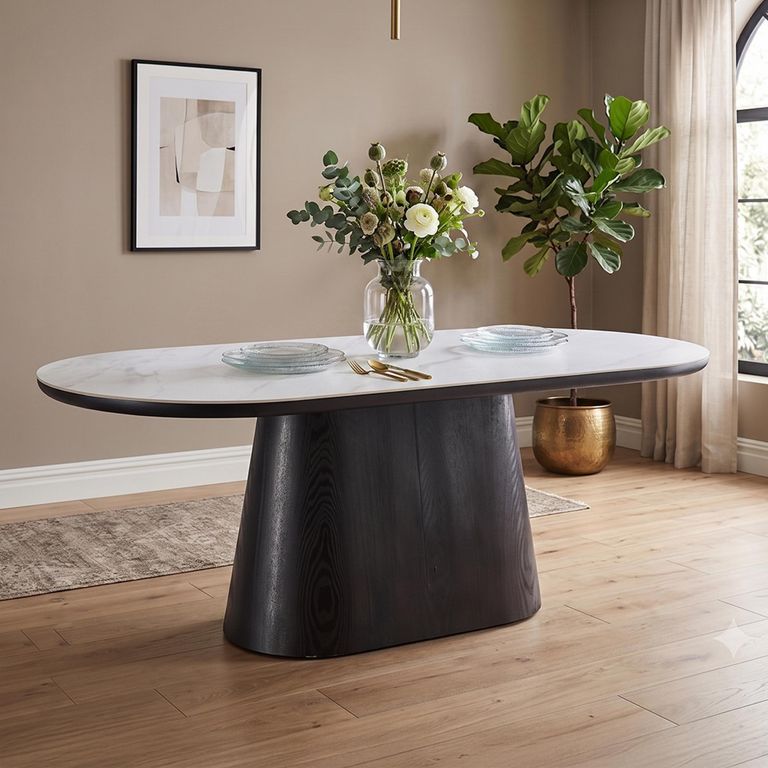 Calgary Dining Table - 200cm - 8 Seater - Oval - White and Black