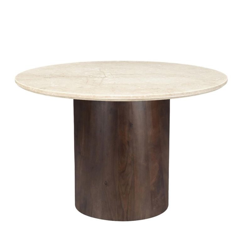 Brix Bottecino Dining Table - 120cm - 4 Seater - Round - Pedestal - Chestnut - Ceramic and Mango Wood