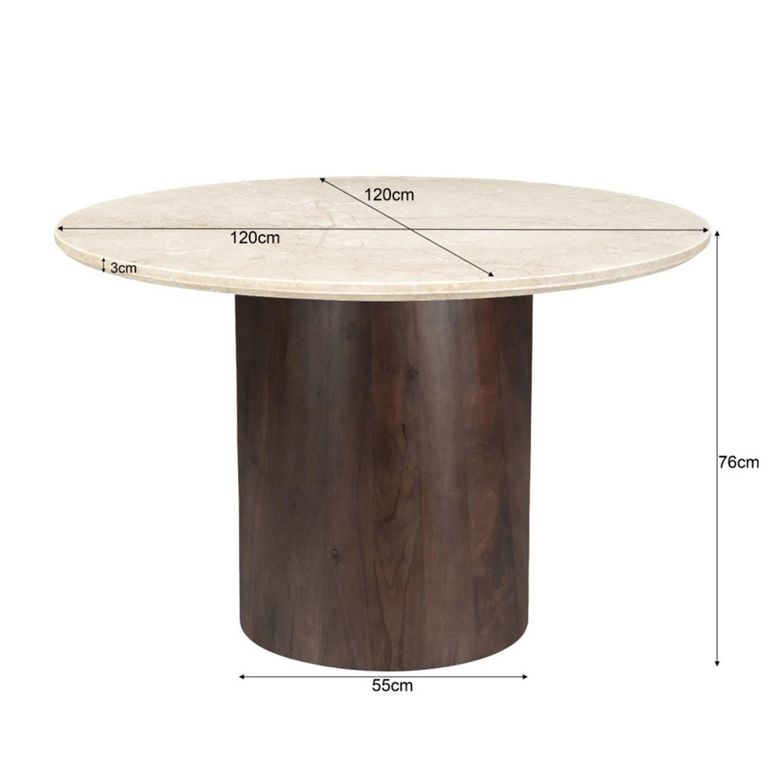 Brix Bottecino Dining Table - 120cm - 4 Seater - Round - Pedestal - Chestnut - Ceramic and Mango Wood