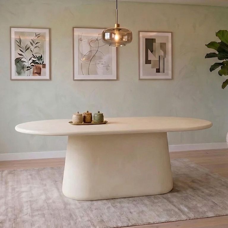 Brix Travis Dining Table - 200cm - 8 Seater - Pedestal - Oval - Sandy - Concrete