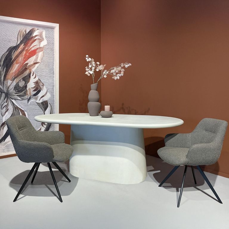 Brix Travis Dining Table - 200cm - 8 Seater - Pedestal - Oval - Sandy - Concrete