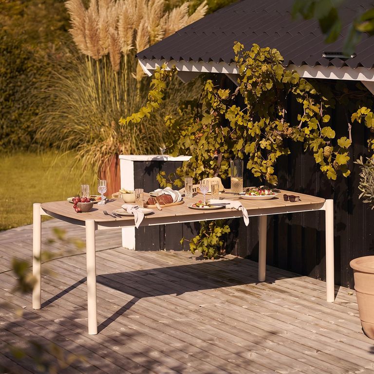 Abela Outdoor Dining Table - 200cm - 8 Seater - Sand and Natural - Wood and Aluminium