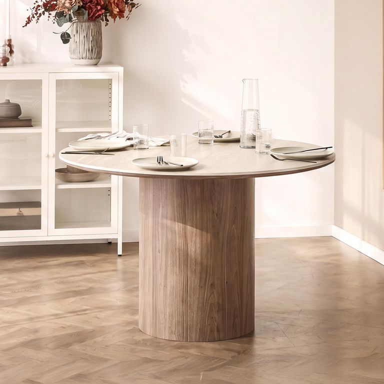 Delphi Extending Dining Table - 120cm-200cm - 4-8 Seater - Round - Dark Brown - Ceramic and Wooden