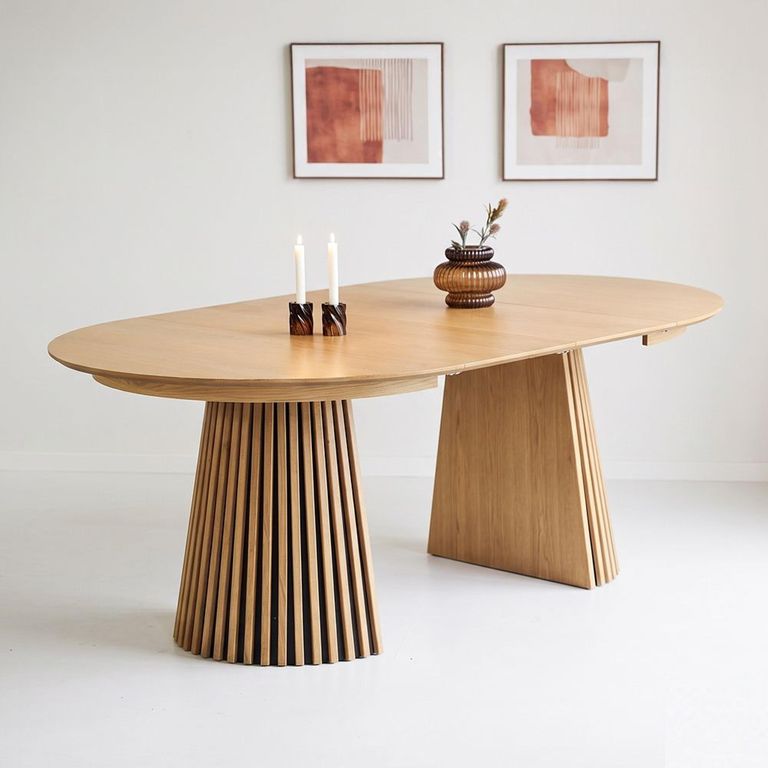 Osaka Oak Extending Dining Table - 200cm-300cm - 8-12 Seater - Oval - Slatted Base - Natural
