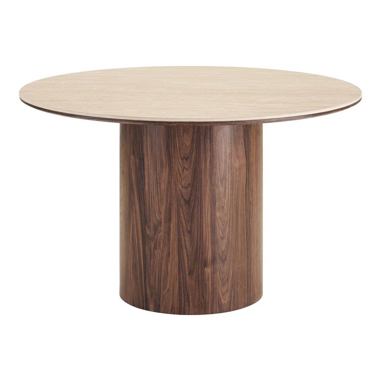 Delphi Dining Table - 120cm - 4 Seater - Round - Pedestal Base - Dark Brown - Ceramic and Wooden