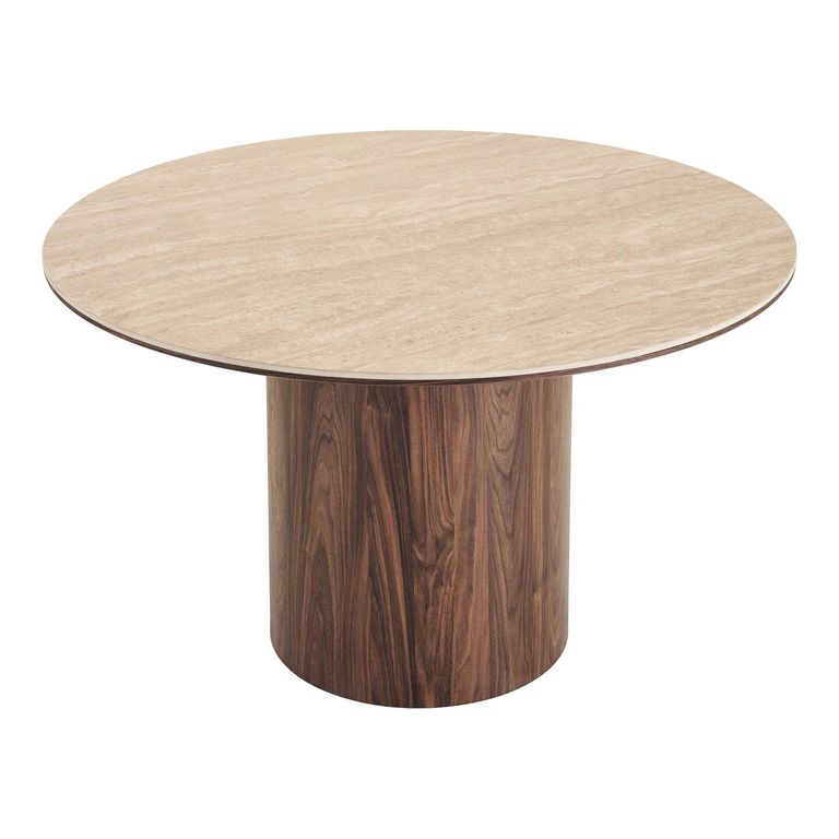 Delphi Dining Table - 120cm - 4 Seater - Round - Pedestal Base - Dark Brown - Ceramic and Wooden