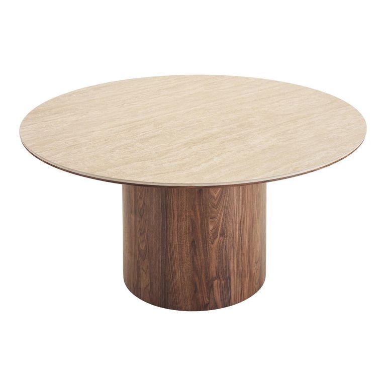 Delphi Dining Table - 140cm - 6 Seater - Round - Pedestal Base - Dark Brown - Ceramic and Wooden