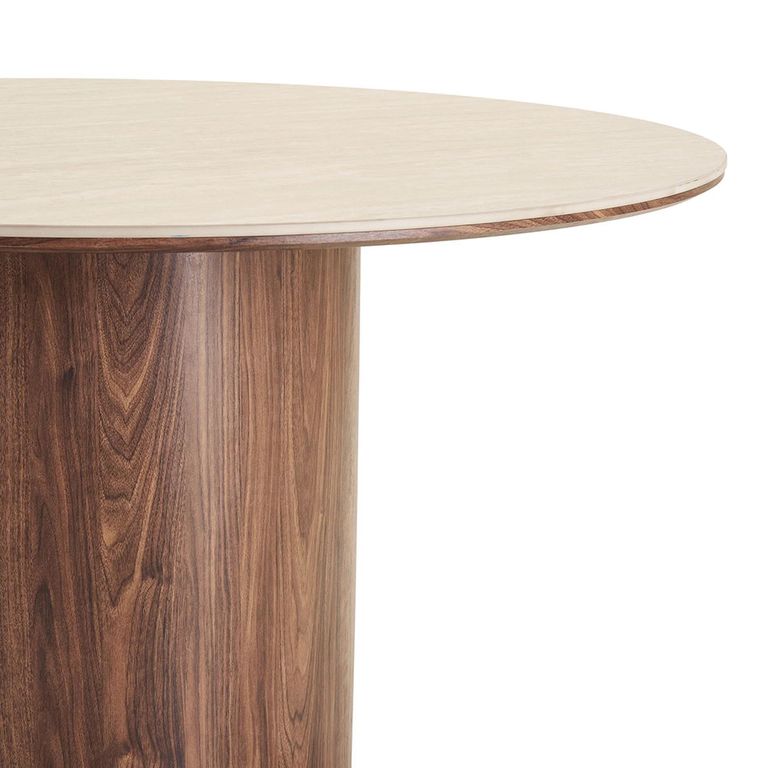 Delphi Dining Table - 140cm - 6 Seater - Round - Pedestal Base - Dark Brown - Ceramic and Wooden