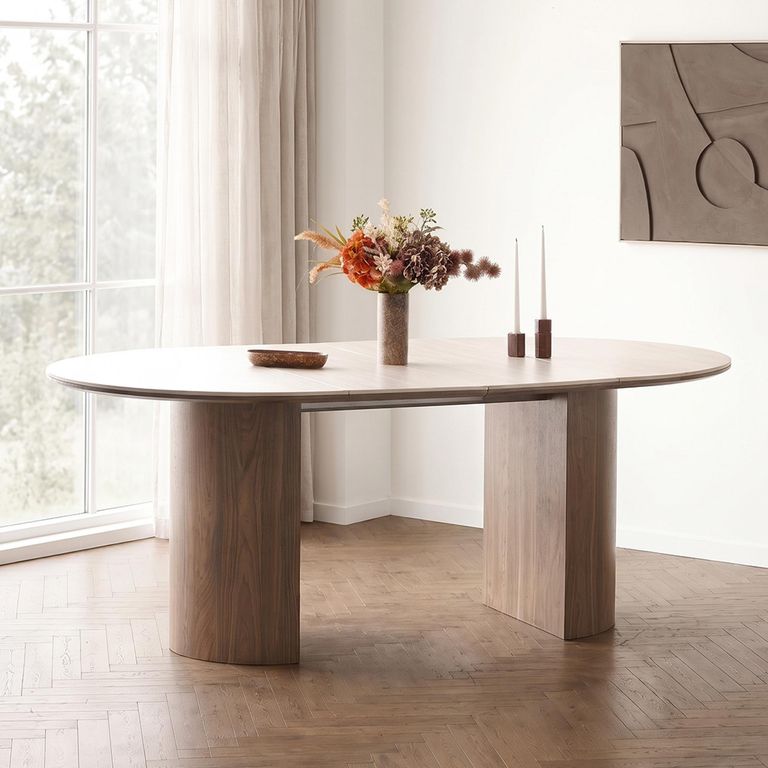 Delphi Extending Dining Table - 120cm-200cm - 4-8 Seater - Round - Dark Brown - Ceramic and Wooden