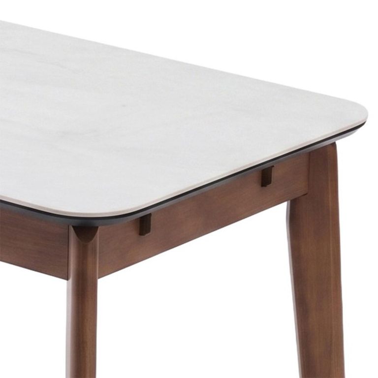 Turin Extending Dining Table - 130cm-160cm - 4-6 Seater - Off-White and Walnut - Sintered Stone Top